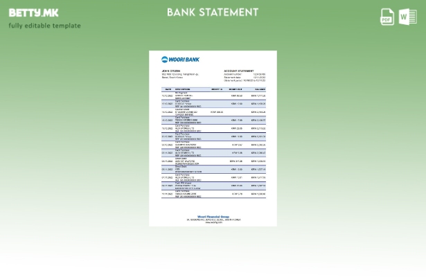 модерен стил, шаблон за ексел банкарски извод од Јужна Кореја Вури